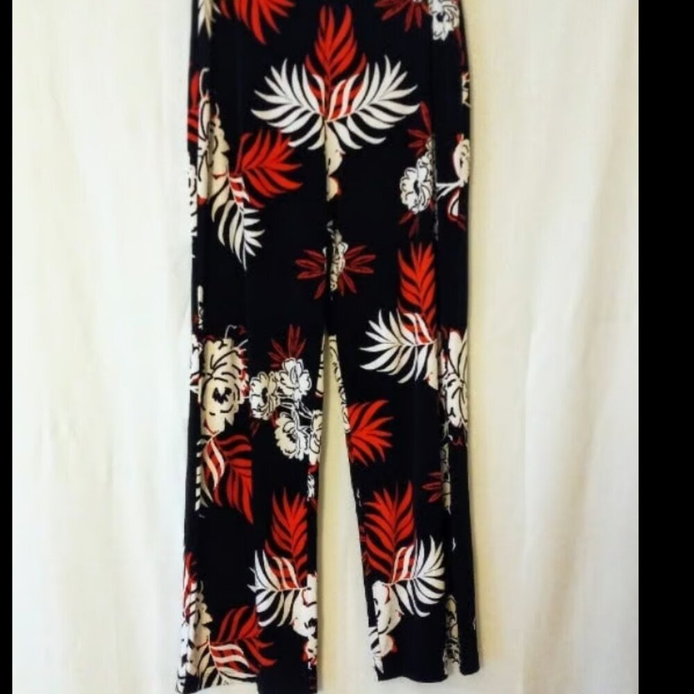 Alfani Women's Polyblend Black with Red & White Casual Pants Sz Petite Large